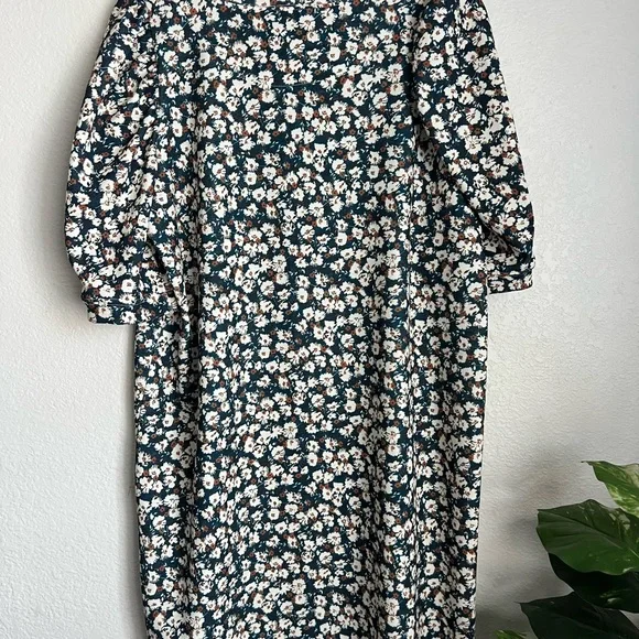 Zara deep teal floral print shirt dress - Picture 5 of 5